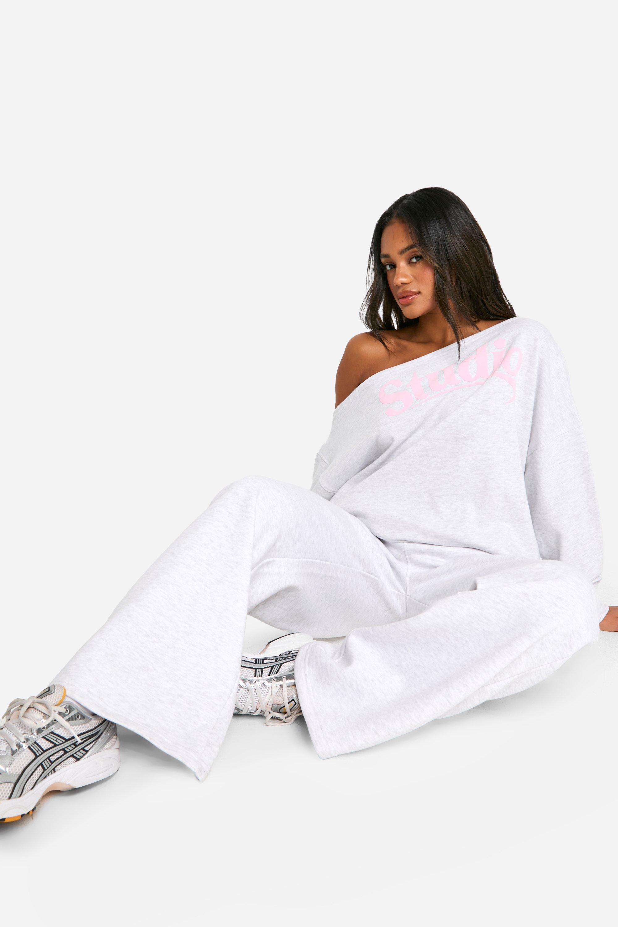 DSGN Studio Slogan Off The Shoulder Sweatshirt | boohoo USA DSGN Studio Slogan Off The Shoulder Sweatshirt | boohoo USA